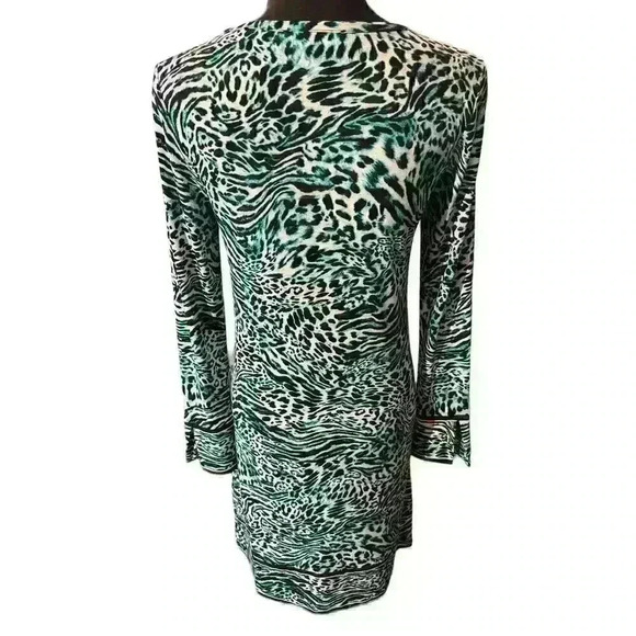 Michael Kors Slinky Animal Print Long Sleeve Mid Dress Size XS Blue & Black - Picture 2 of 5